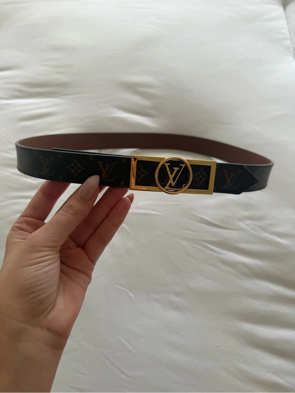 Louis Vuitton Brown/Black Monogram Belt with Gold LV Buckle